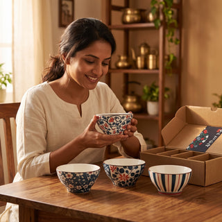 Garden Bloom Ceramic Bowl Set for Kitchen & Dining Microwave Safe