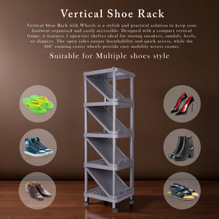 5-Tier Shoe Rack Organizer With Wheels 9-Pair Capacity - Purple