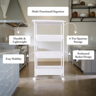 4-Tier Plastic Slim Storage Trolley - White
