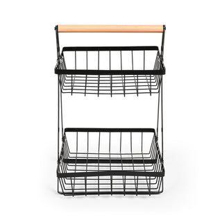 Fruit & Vegetable Basket Metal & Wood 2 Tier – Black