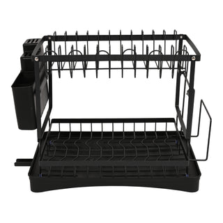 Dish Drying Rack With Cutlery Holder & Tray Metal 2 Tier – Black