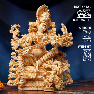 Saraswati Idol Made of Soft Marble - 15 x 7 x 18 Inch, 9 Kg