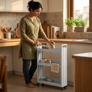 Plastic Rolling Storage Trolley - Grey
