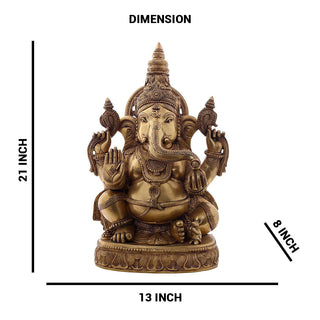 Lord Ganesha sitting Idol made of Pure Brass - 13 x 8 x 21 Inch, 22.7 Kg