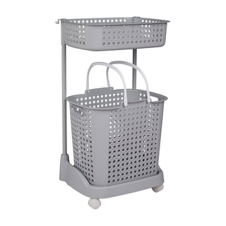 2-Tier Plastic Laundry Basket Storage Trolley
