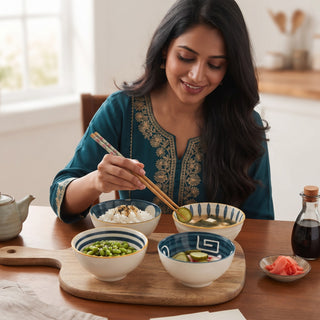 Classic Lining Ceramic Bowl Set for Kitchen & Dining Microwave Safe