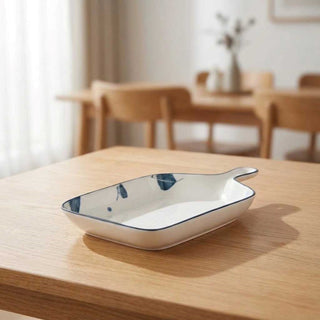 Meadow White Ceramic Serving Platter with Handle Microwave & Dishwasher Safe