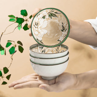 Bloom Rose Ceramic Bowl Set for Kitchen & Dining Microwave Safe