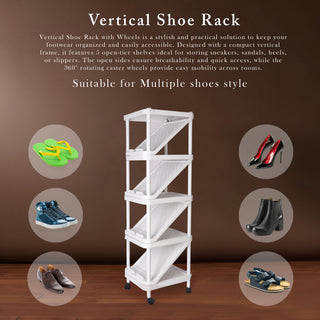 5-Tier Shoe Rack Organizer With Wheels 9-Pair Capacity