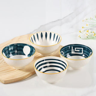 Classic Lining Ceramic Bowl Set for Kitchen & Dining Microwave Safe