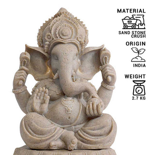 Lord Ganesha Idol made of Sand stone crush - 9 x 6 x 11.5 Inch, 2.7 Kg
