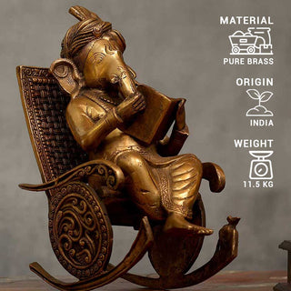 Lord Ganesha reading Idol made of Pure Brass