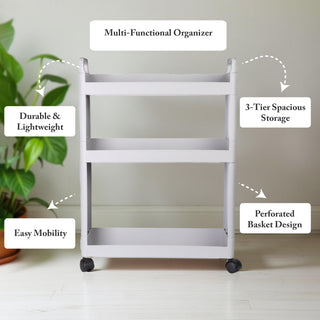 Plastic Rolling Storage Trolley - Grey