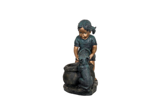 Girl & Puppy Fountain Adorable Child and Dog Themed Cascading Water Feature