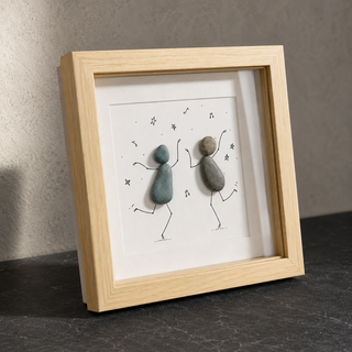 Dance of Two Hearts – Handcrafted Natural Pebble Art Frame