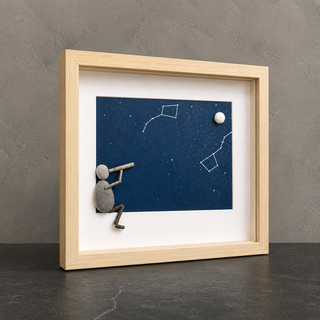 The Night He Reached for the Stars - Handcrafted Pebble Art Frame