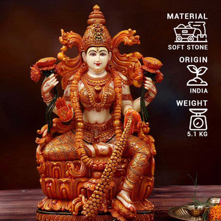 Lord South Indian Laxmi sitting Made of Soft stone - 9 x 5.5 x 15.5 Inch, 5.1 Kg