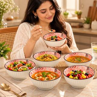 Bloom Garden Ceramic Bowl Set for Kitchen & Dining Microwave Safe