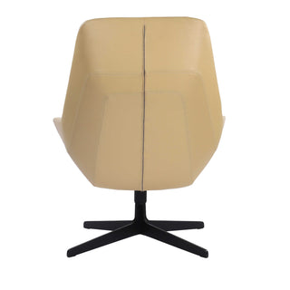 Olivia Leather Lounge Armchair Chair with Ottoman Footrest - Beige