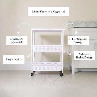 3-Tier Plastic Slim Storage Trolley, White