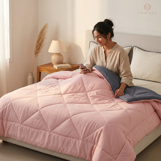 Epicasa Reversible Comforter | 200 GSM Thermal Bonded Fill | 110 GSM Micro Peach Fabric | All Season AC Quilt | Diamond Quilted | Lightweight Duvet Blanket for Home Bedroom |