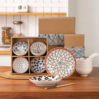 Ceramic Plates & Bowl Set Glossy Printed Ceramic Snack & Dessert Bowls Microwave & Dishwasher Safe Ice Cream, Dip & Serving Bowls