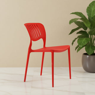 Rio Molded Plastic Shell Armless Hollow Out Chair  - Red