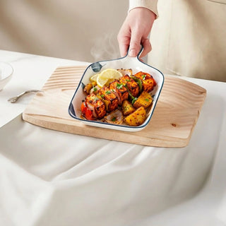 Meadow White Ceramic Serving Platter with Handle Microwave & Dishwasher Safe