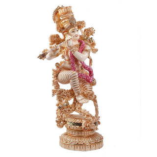 Lord Krishna Playing Bansuri Standing Idol made of Soft Marble - 22 x 15x 48 Inch , 51.5 Kg