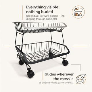 2-Tier Metal Rolling Utility Cart  Black