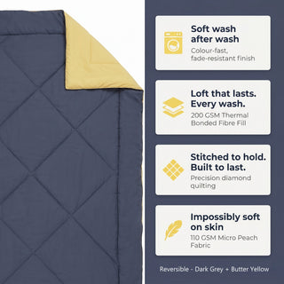 Epicasa Reversible Comforter | 200 GSM Thermal Bonded Fill | 110 GSM Micro Peach Fabric | All Season AC Quilt | Diamond Quilted | Lightweight Duvet Blanket for Home Bedroom |