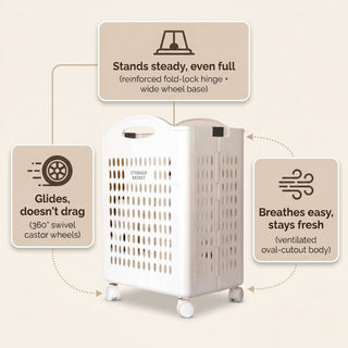 Foldable Plastic Laundry Basket With Wheels - White