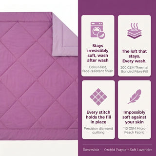 Epicasa Reversible Comforter | 200 GSM Thermal Bonded Fill | 110 GSM Micro Peach Fabric | All Season AC Quilt | Diamond Quilted | Lightweight Duvet Blanket for Home Bedroom |