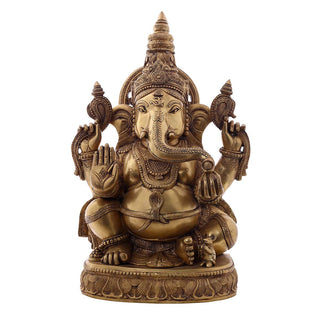 Lord Ganesha sitting Idol made of Pure Brass - 13 x 8 x 21 Inch, 22.7 Kg