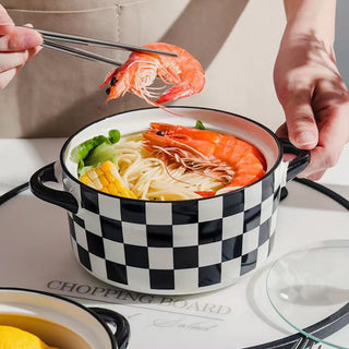 Premium Ceramic Bowl Square Design with Handle & Lid (750 ml) Microwave Safe