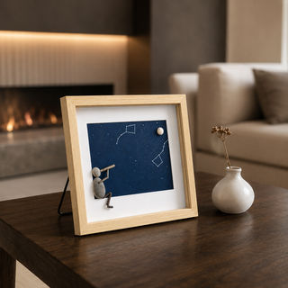 The Night He Reached for the Stars - Handcrafted Pebble Art Frame