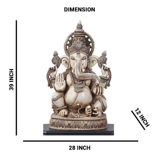 Lord Ganesha with Tusk Idol Ivory made of Soft stone - 28 x 12 x 39 Inch, 36 Kg