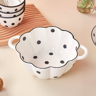 Premium Ceramic Bowl Set with Serving Plate Polka Dot Design Microwave & Dishwasher Safe.