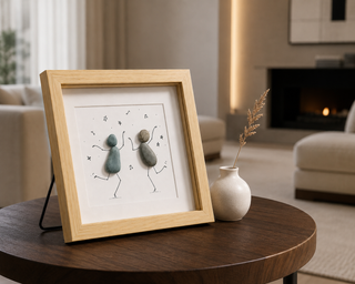 Dance of Two Hearts – Handcrafted Natural Pebble Art Frame