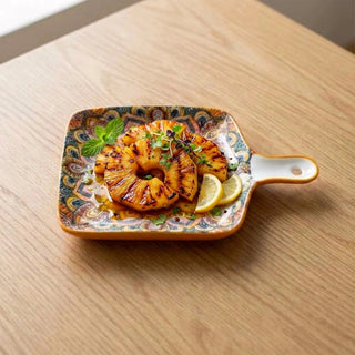 Fusion Mandala Ceramic Serving Platter with Handle Microwave & Dishwasher Safe