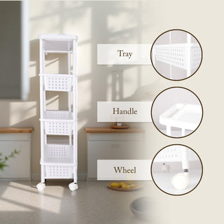 4-Tier Plastic Slim Storage Trolley - White