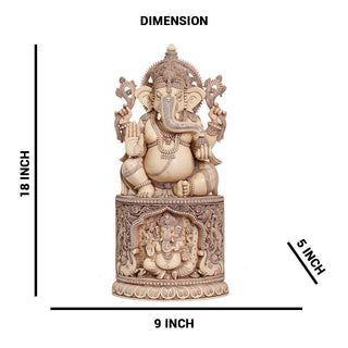 Lord Ganesha sitting on ganesha pedestal Idol Ivory made of Soft stone - 9 x 5 x 18 Inch, 5.8 Kg