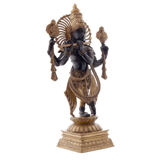 Lord Krishna Brass Statue in Black - 12 x 6.5 x 23.5 Inch, 12.7 Kg