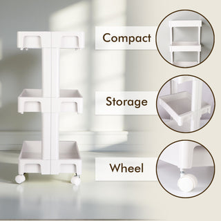 3-Tier Plastic Storage Trolley - White