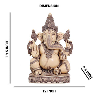 Lord Ganesha Idol Ivory finish made of Soft stone - 12 x 6.5 x 19.5 Inch, 15.7 Kg