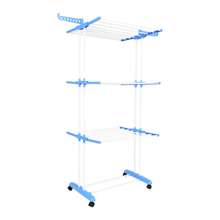Clothes Drying Stand Stainless Steel 4 Tier 24 Poles & 14 Hooks – Blue