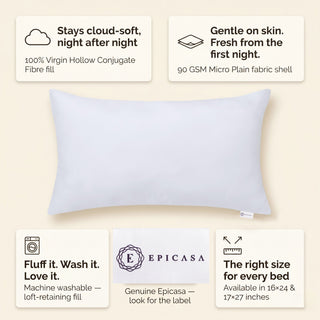 Epicasa Bed Pillows Set of 2 | 100% Virgin Hollow Conjugate Fibre Fill | Soft & Fluffy | 90 GSM Micro Plain Fabric | Machine Washable | Hotel Quality Sleep