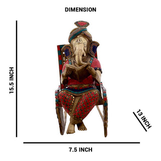 Lord Ganesha Colorful reading Idol made of Pure Brass