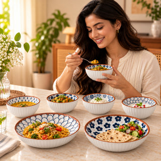 Ceramic Plates & Bowl Set Glossy Printed Ceramic Snack & Dessert Bowls Ice Cream, Dip & Serving Bowls Microwave & Dishwasher Safe