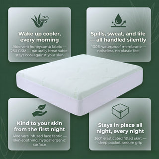 Epicasa Aloe Vera infused Mattress Protector | 250 GSM Waterproof Fitted Cover | Breathable Honeycomb Fabric | Noiseless & Skin-Friendly | 360° Elasticated fit | Hypoallergenic | Blocks Dust Mites & Allergens   | Machine Washable | Made in India